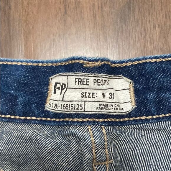 Free People Cream Lace and Blue Denim Distressed Jean Shorts - Picture 2 of 7